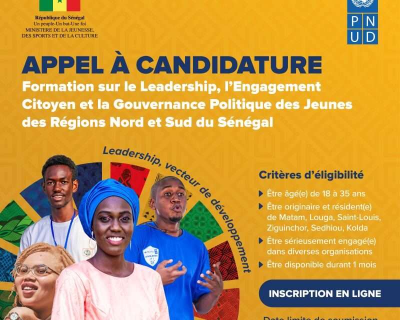 Appel à Candidature : Formation sur le Leadership des Jeunes des Régions Nord-Sud du Sénégal