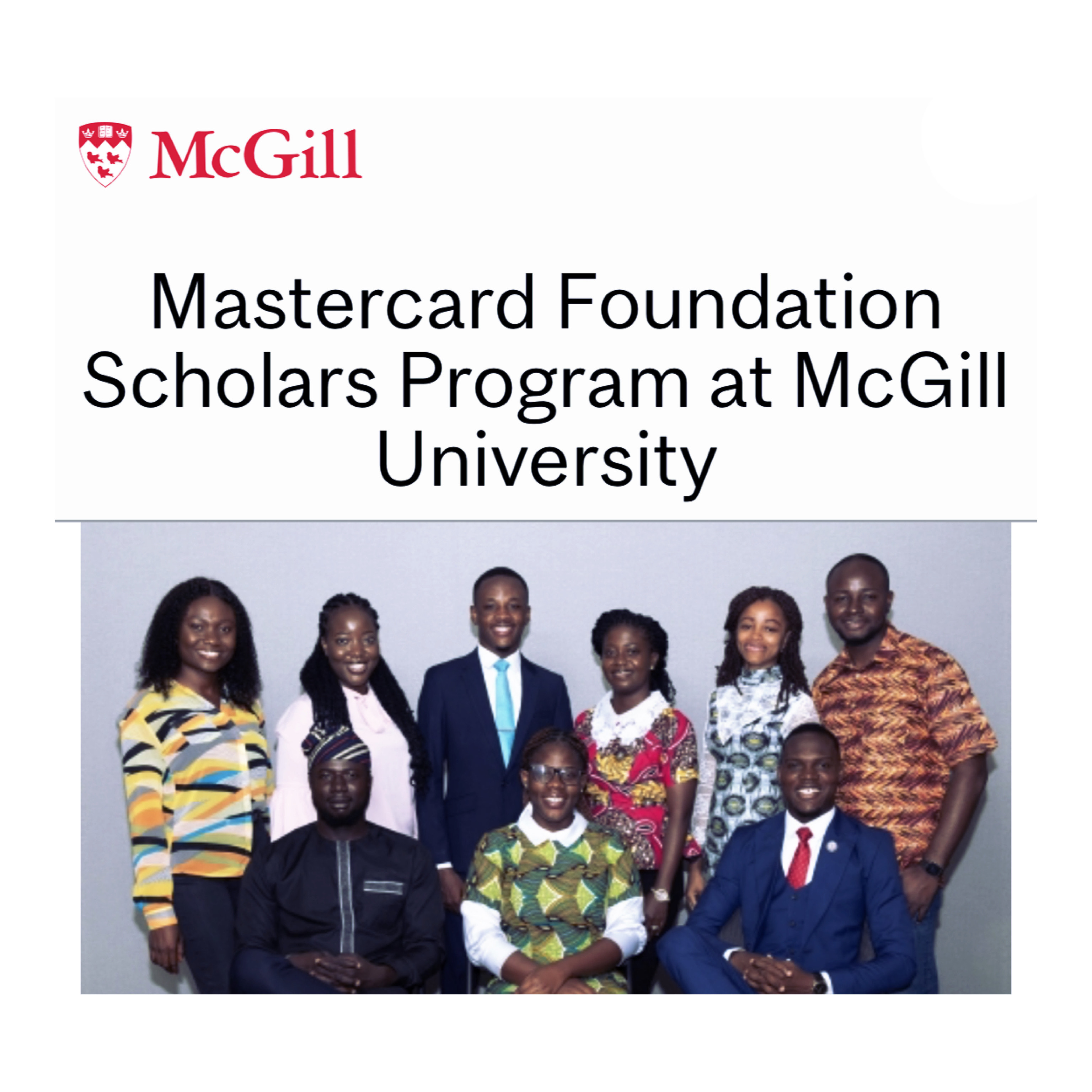 Mastercard Foundation Scholars Program at McGill University(Fully-funded scholarship to Canada)